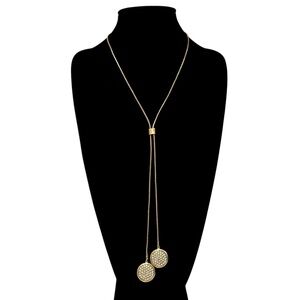 CHICO’S Gold-Tone Pavé Disc Slider Lariat Snake Chain Necklace | NWOT
